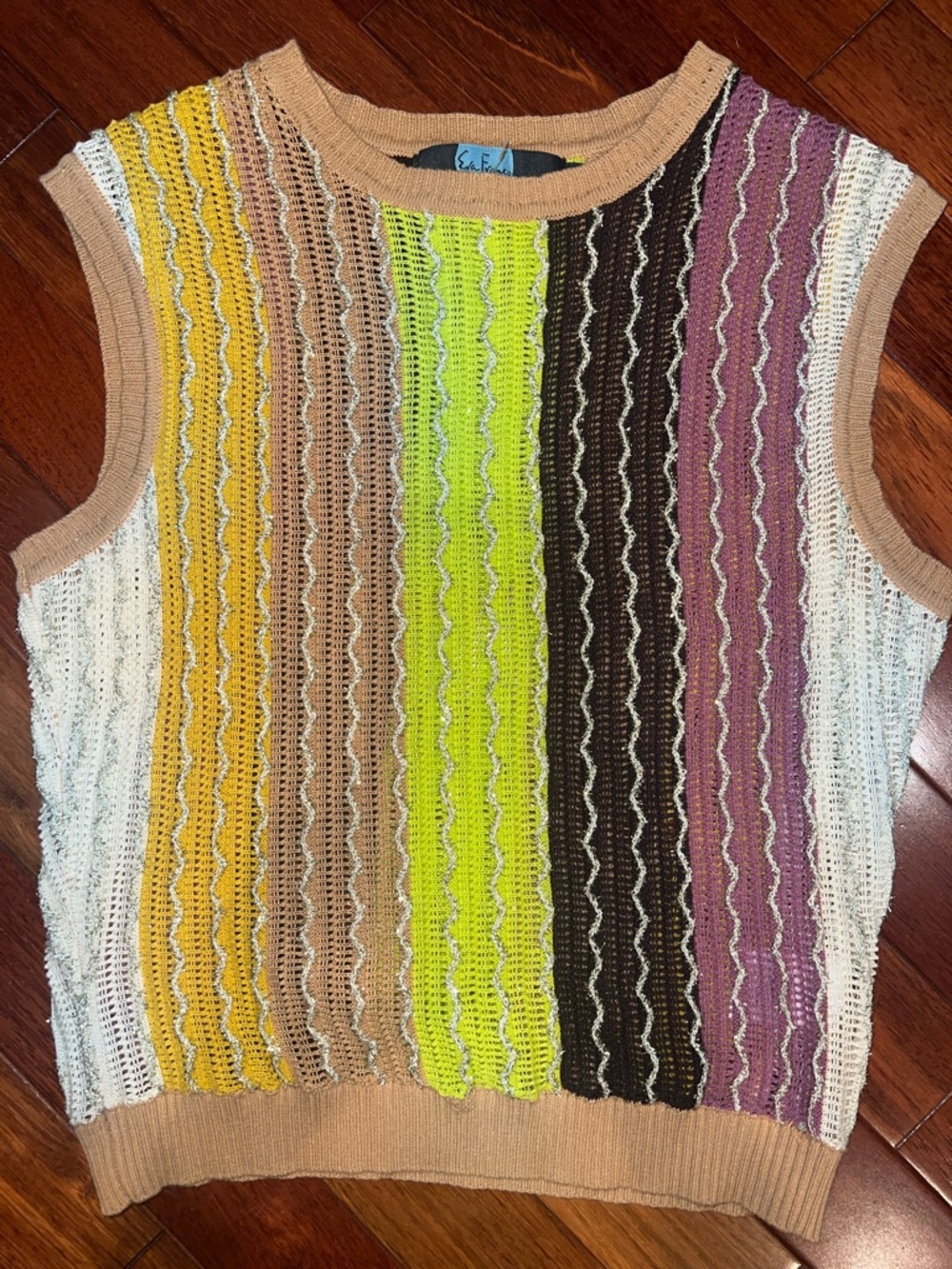 Eva Franco Multicolor Stripe Knit Tank Top - Yellow, Lime, Brown, Pink, Cream